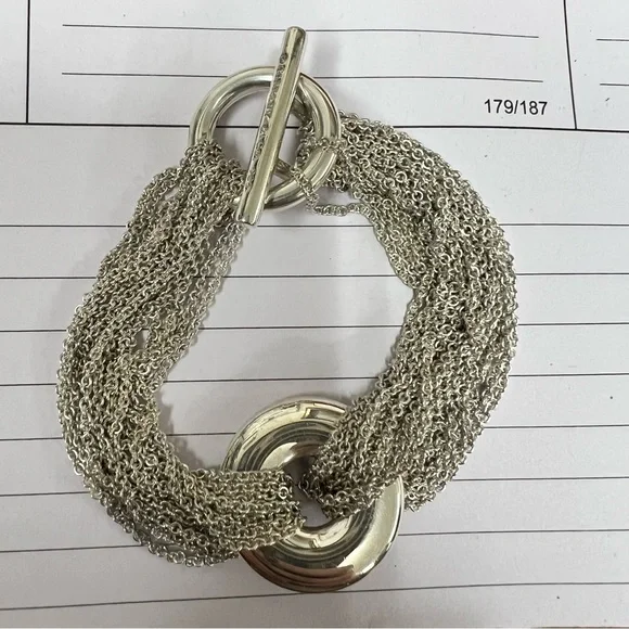 Tiffany & Co. Sterling Silver Multi-Chain Bracelet w/ Circle Motif 7” Long